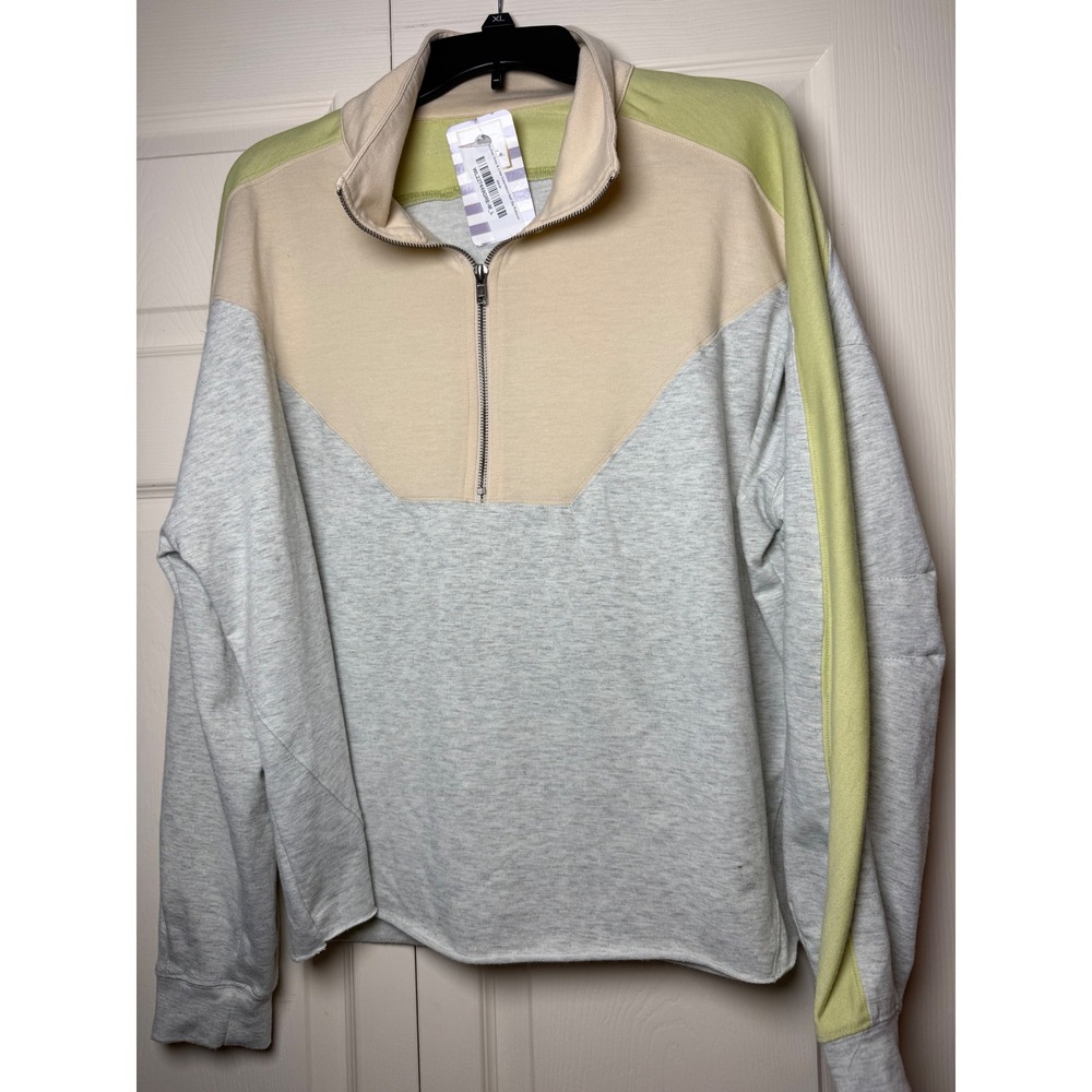 Heather‎ Grey & Lime Colorblock Half Zip Pullover Sweatshirt Size M/L